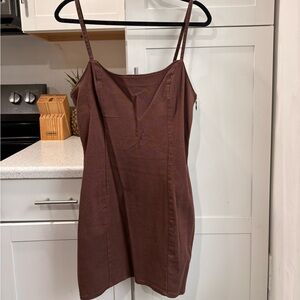 H&M Brown Ribbed Spaghetti-Strap Mini Dress